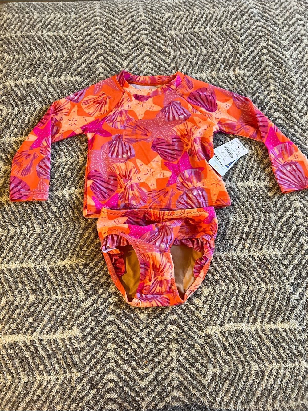 Crew cuts toddler Rash Guard Swim Set - Orange & Pink Seashell Print